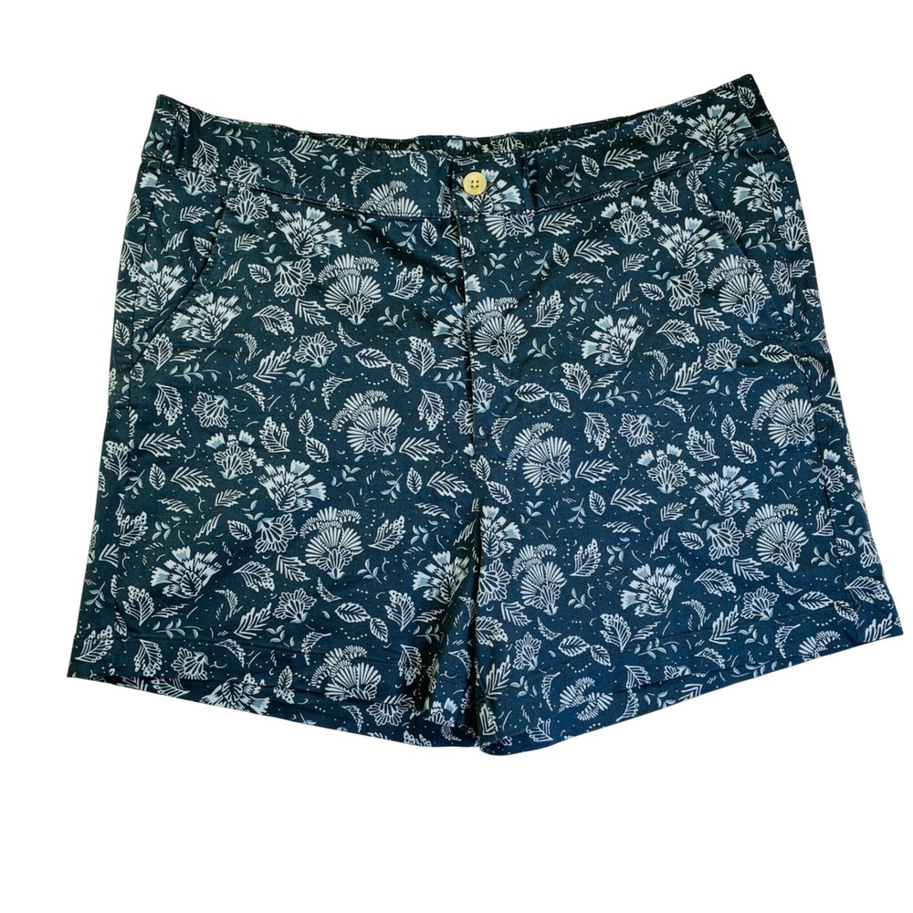 Jachs Girlfriend Navy Blue Floral Print Shorts Womens XXL Elastic Back Waist
